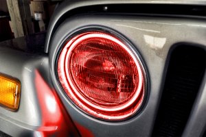 Jeep Wrangler TJ Headlight Halo Kit - ORACLE Lighting - Surface Mount LED - Red - `97-`06